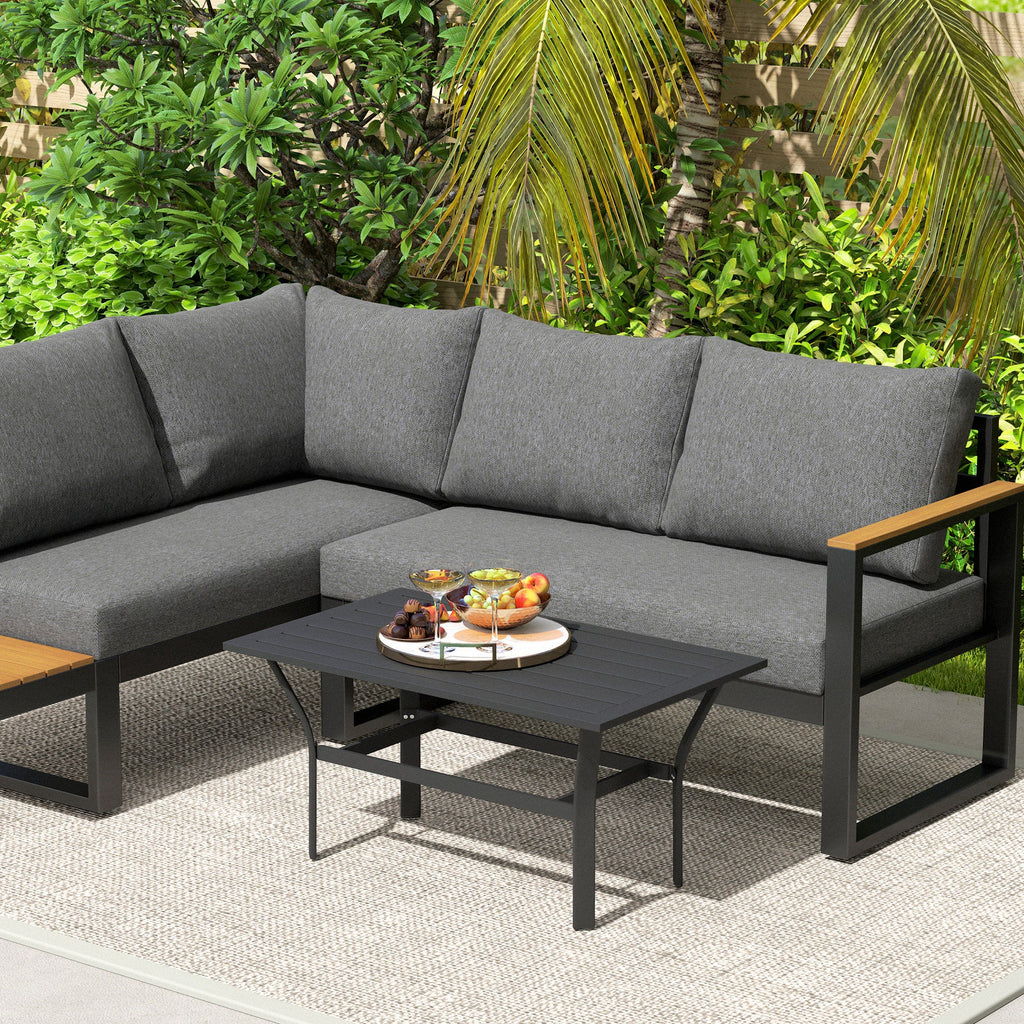 Outdoor Metal Coffee Table with Slatted Top, Black