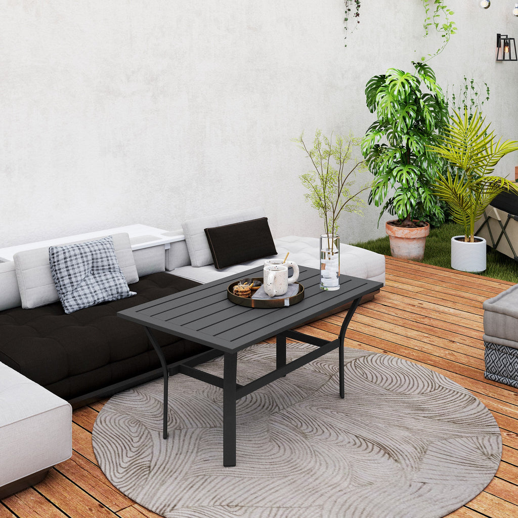 Outdoor Metal Coffee Table with Slatted Top, Black