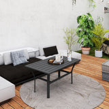Outdoor Metal Coffee Table with Slatted Top, Black