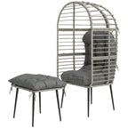 Standing PE Rattan Egg Chair with Footstool and Thick Cushions, Light Grey