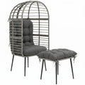 Standing PE Rattan Egg Chair with Footstool and Thick Cushions, Light Grey
