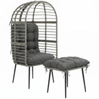 Standing PE Rattan Egg Chair with Footstool and Thick Cushions, Light Grey