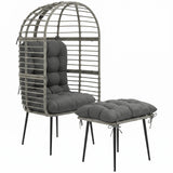 Standing PE Rattan Egg Chair with Footstool and Thick Cushions, Light Grey