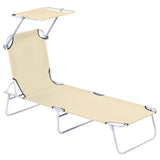 Adjustable Folding Lounge Chair with Sun Shade, Beige