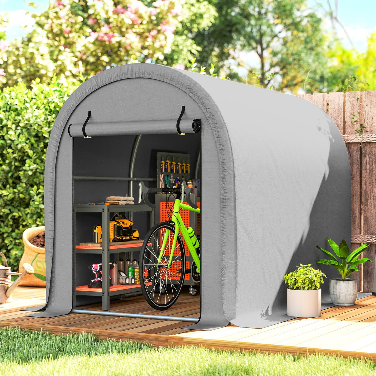 8' x 5' Portable Shed with Roll-up Zipper Door, Light Grey