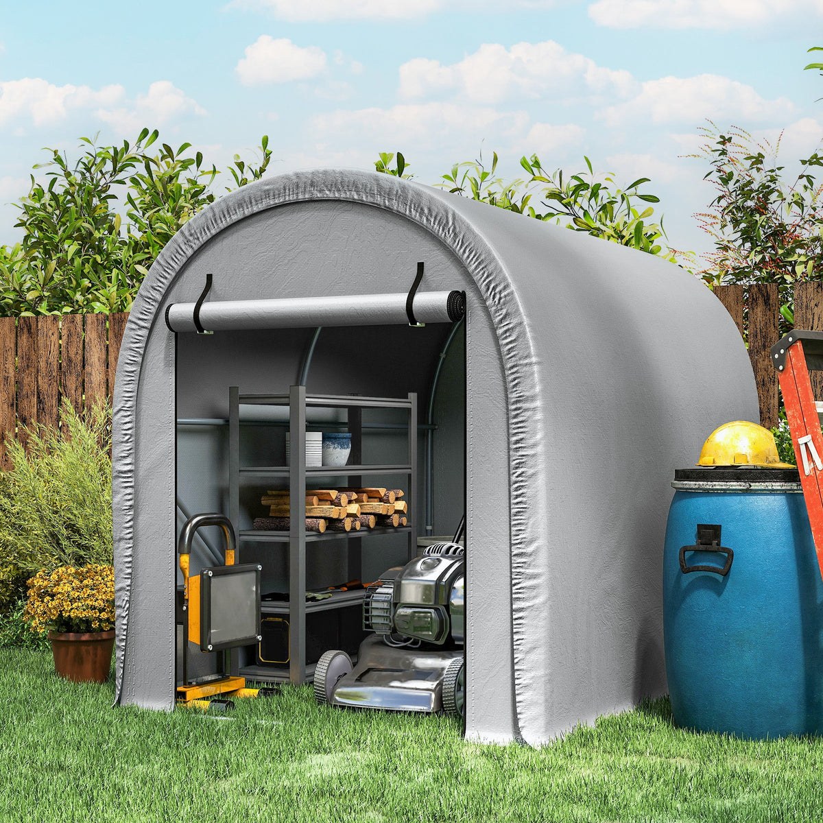 8' x 5' Portable Shed with Roll-up Zipper Door, Light Grey