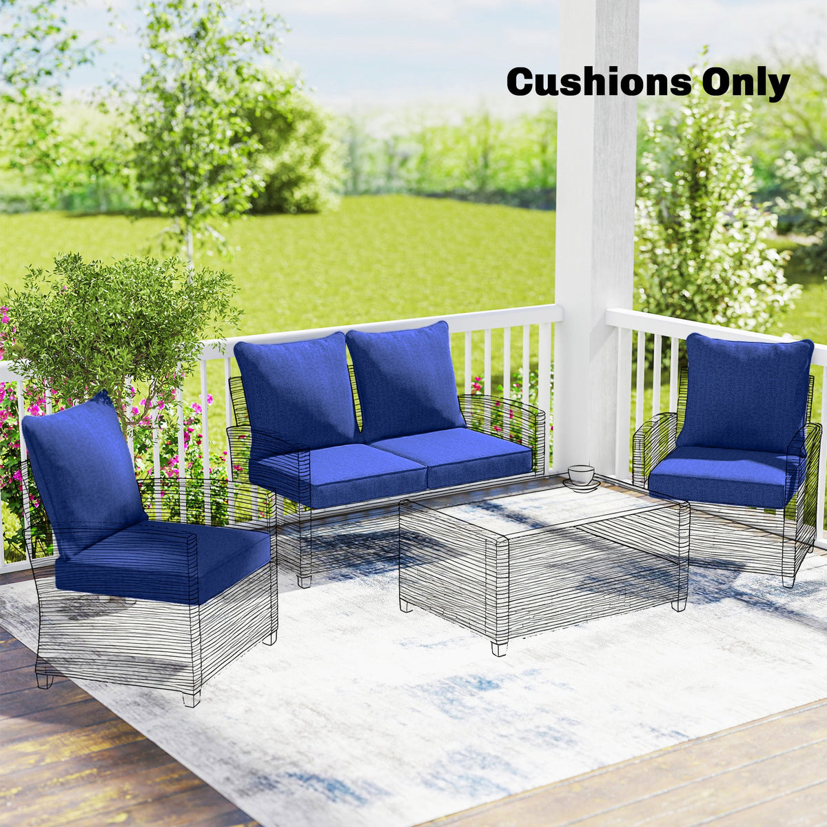 Set of 4 Outdoor Chair Cushions, 24" x 24", Navy Blue