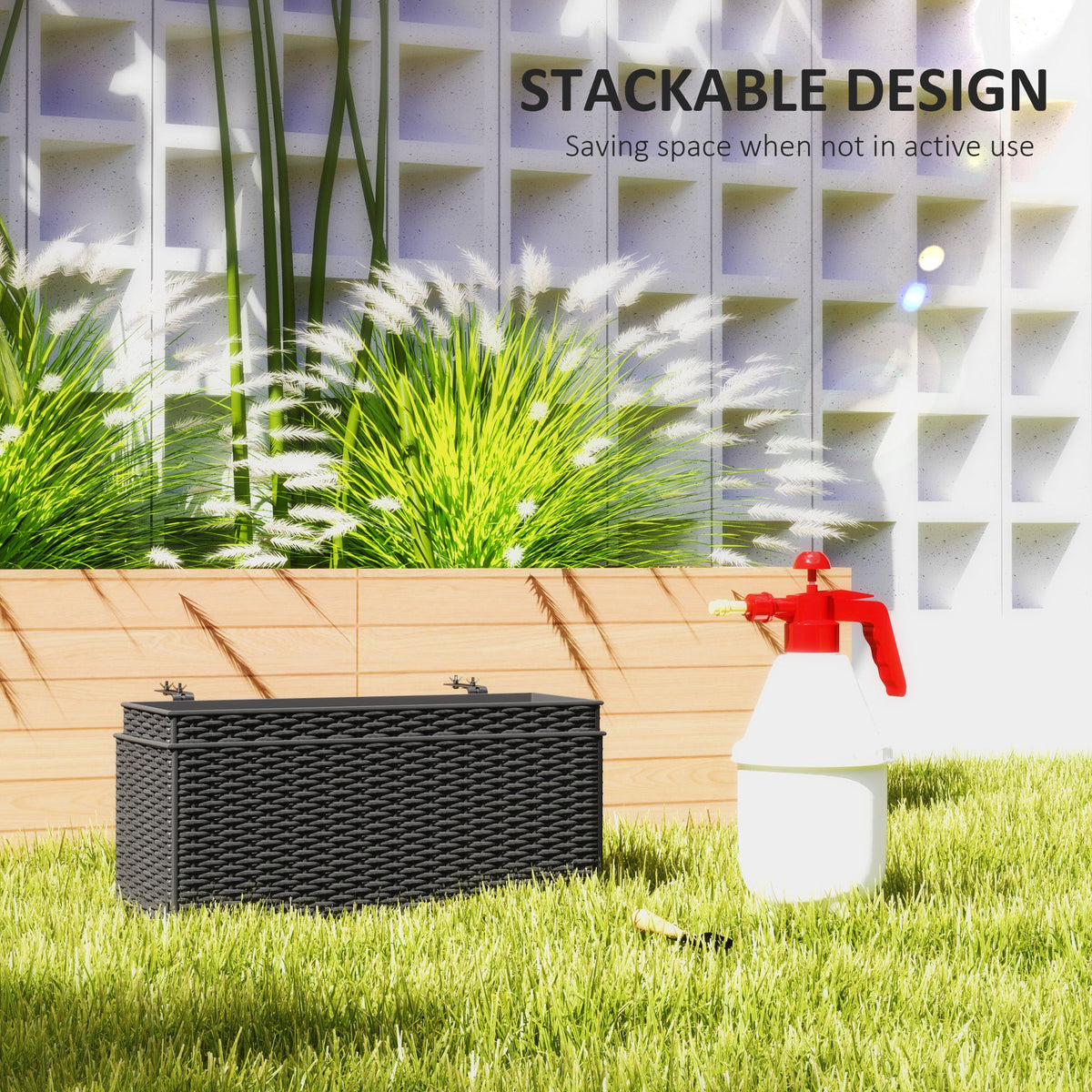 2 Pack 20" Railing Planter Boxes with Hooks and Drainage, Black