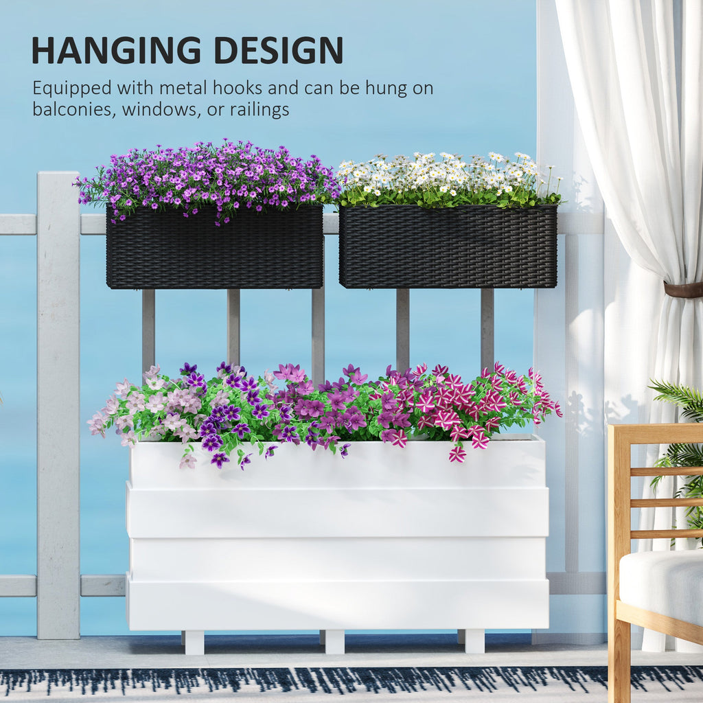 2 Pack 20" Railing Planter Boxes with Hooks and Drainage, Black