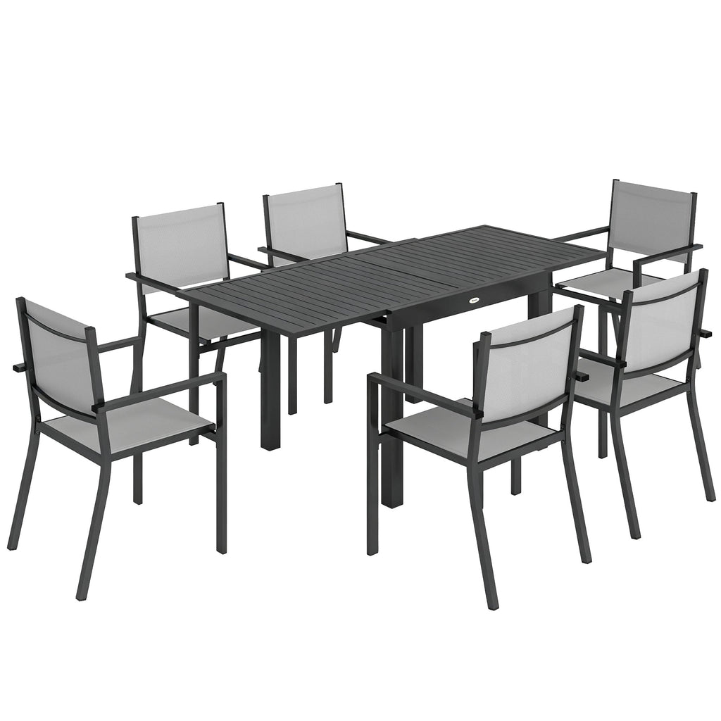 7 Piece Outdoor Dining Set with Extendable Table and Stackable Chairs