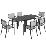 7 Piece Outdoor Dining Set with Extendable Table and Stackable Chairs