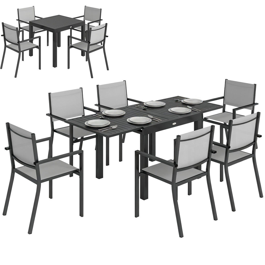 7 Piece Outdoor Dining Set with Extendable Table and Stackable Chairs