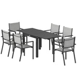 7 Piece Outdoor Dining Set with Extendable Table and Stackable Chairs