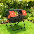 34.5 Gallon Dual Chamber Compost Tumbler with Steel Legs, Orange