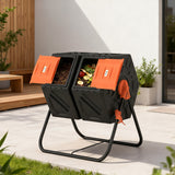 34.5 Gallon Dual Chamber Compost Tumbler with Steel Legs, Orange