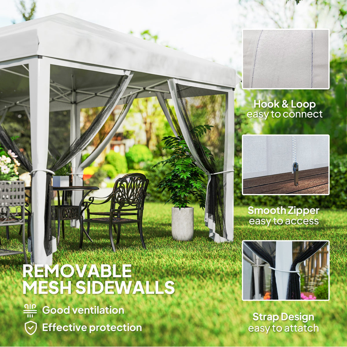 10' x 20' Pop-Up Canopy Tent with Removable Mesh Sidewalls and Carry Bag, White