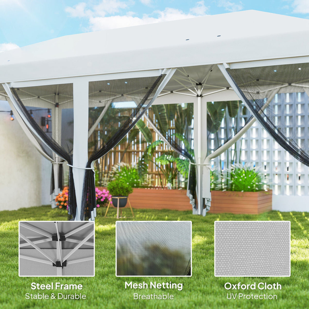 10' x 20' Pop-Up Canopy Tent with Removable Mesh Sidewalls and Carry Bag, White