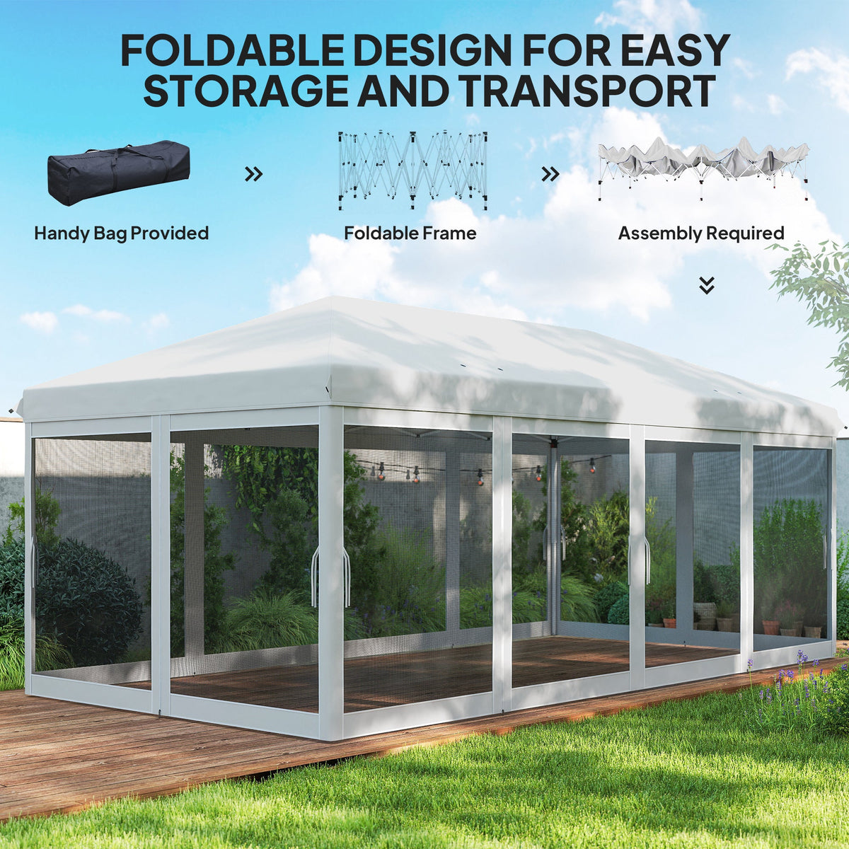 10' x 20' Pop-Up Canopy Tent with Removable Mesh Sidewalls and Carry Bag, White