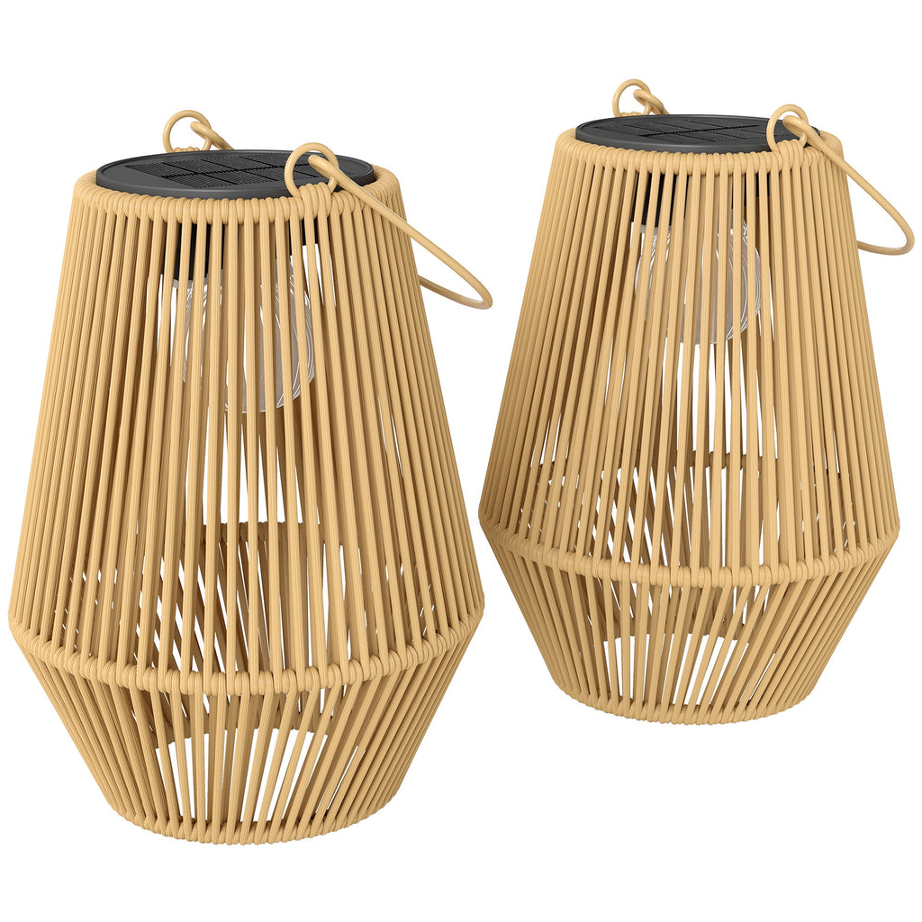 2 Pack Hanging Solar Rattan Lanterns with Auto On/Off, Brown