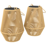 2 Pack Hanging Solar Rattan Lanterns with Auto On/Off, Brown