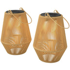 2 Pack Hanging Solar Rattan Lanterns with Auto On/Off, Brown