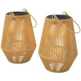 2 Pack Hanging Solar Rattan Lanterns with Auto On/Off, Brown
