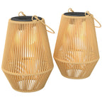 2 Pack Hanging Solar Rattan Lanterns with Auto On/Off, Brown