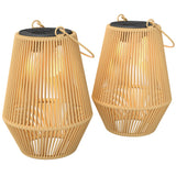 2 Pack Hanging Solar Rattan Lanterns with Auto On/Off, Brown