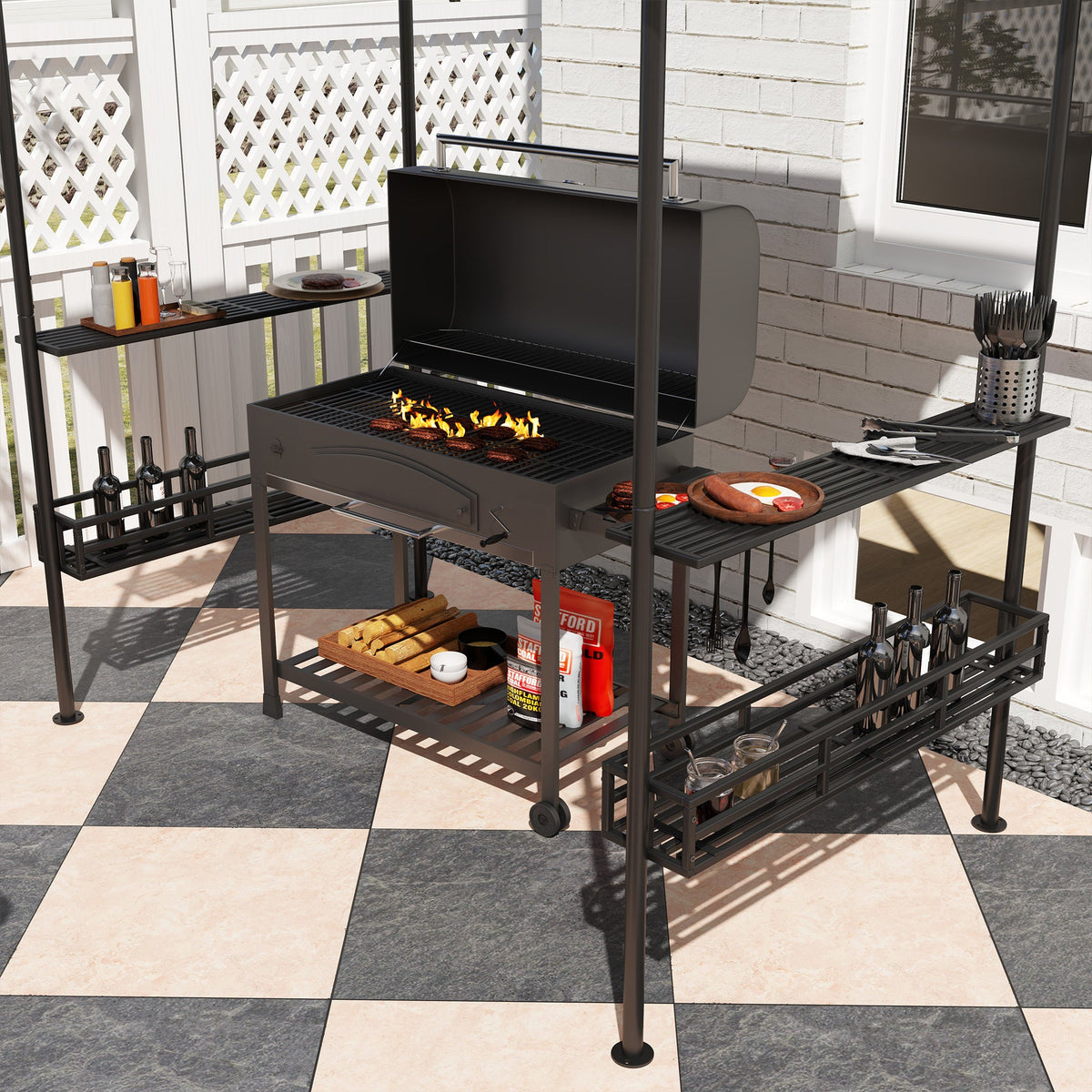 8' x 5' Grill Gazebo with Shelves and Baskets, Dark Gray