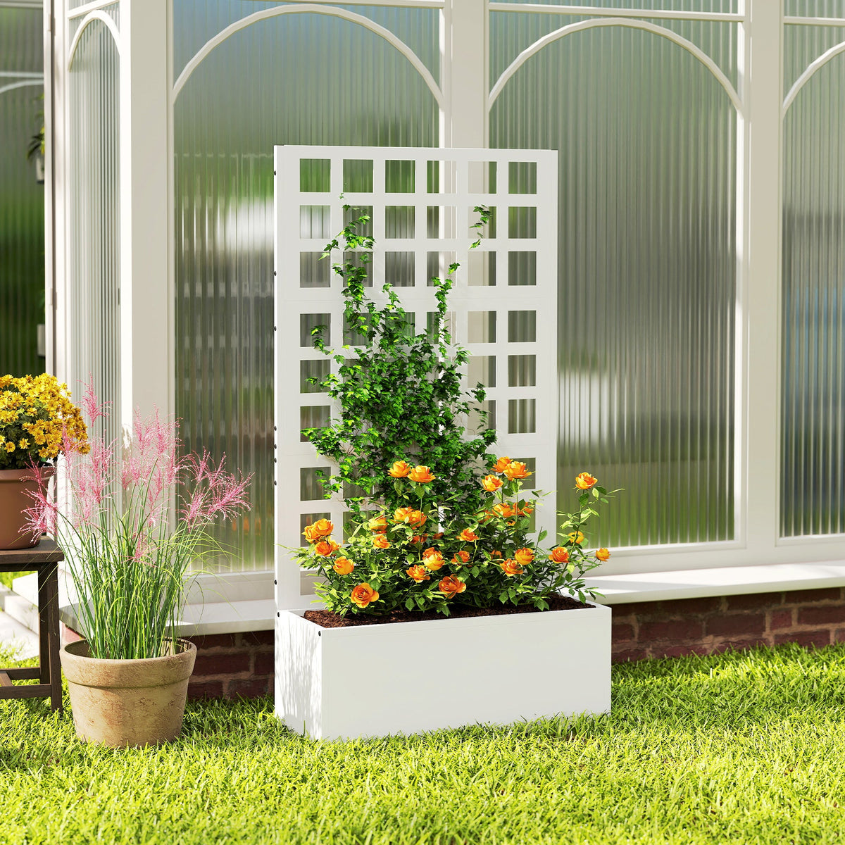 24" x 9" x 44.5" Raised Garden Bed with Trellis and Drainage, White