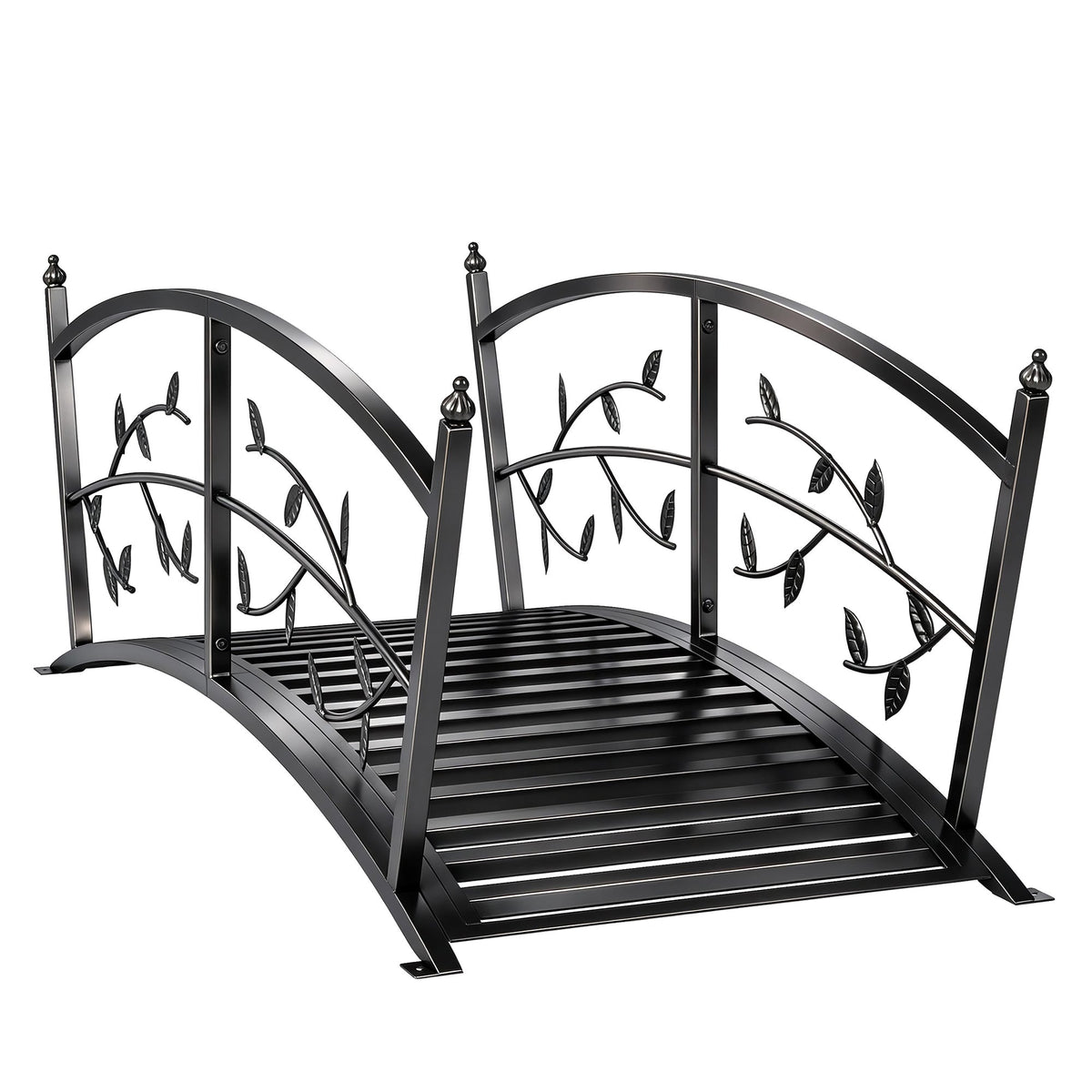 1.2M Metal Garden Bridge with Safety Railings, Black