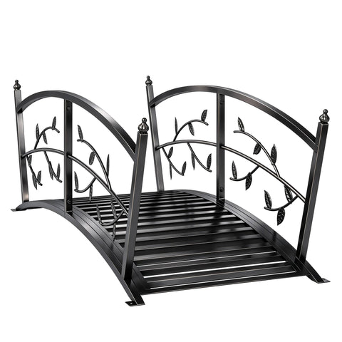 1.2M Metal Garden Bridge with Safety Railings, Black