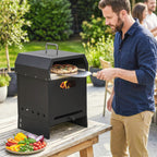 3-in-1 Wood-Fired Pizza Oven with Stone & Peel for Charcoal Grill, Black