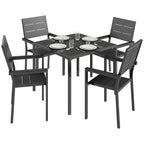 5-Piece Garden Dining Set, Square HDPE Table and Armrest Chairs for 4, Black