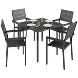 5-Piece Garden Dining Set, Square HDPE Table and Armrest Chairs for 4, Black