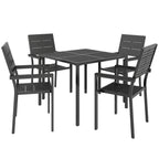 5-Piece Garden Dining Set, Square HDPE Table and Armrest Chairs for 4, Black