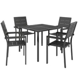5-Piece Garden Dining Set, Square HDPE Table and Armrest Chairs for 4, Black