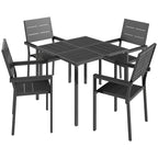 5-Piece Garden Dining Set, Square HDPE Table and Armrest Chairs for 4, Black