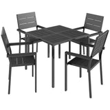 5-Piece Garden Dining Set, Square HDPE Table and Armrest Chairs for 4, Black