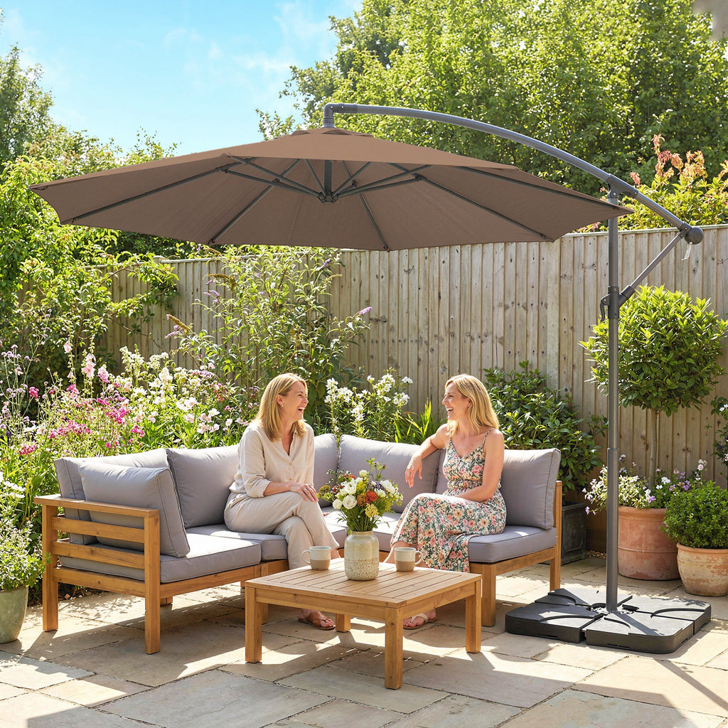3 m Cantilever Parasol with Weights, Cover & Cross Base, Coffee