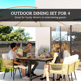 5 Piece Rattan Garden Dining Set with Stackable Chairs, Beige
