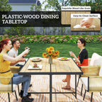 5 Piece Rattan Garden Dining Set with Stackable Chairs, Beige