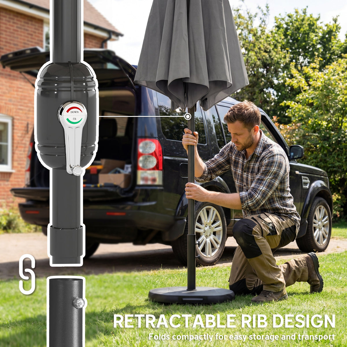 2.7 m Garden Parasol with Cross Base, Sandbag and Tilt, Light Grey