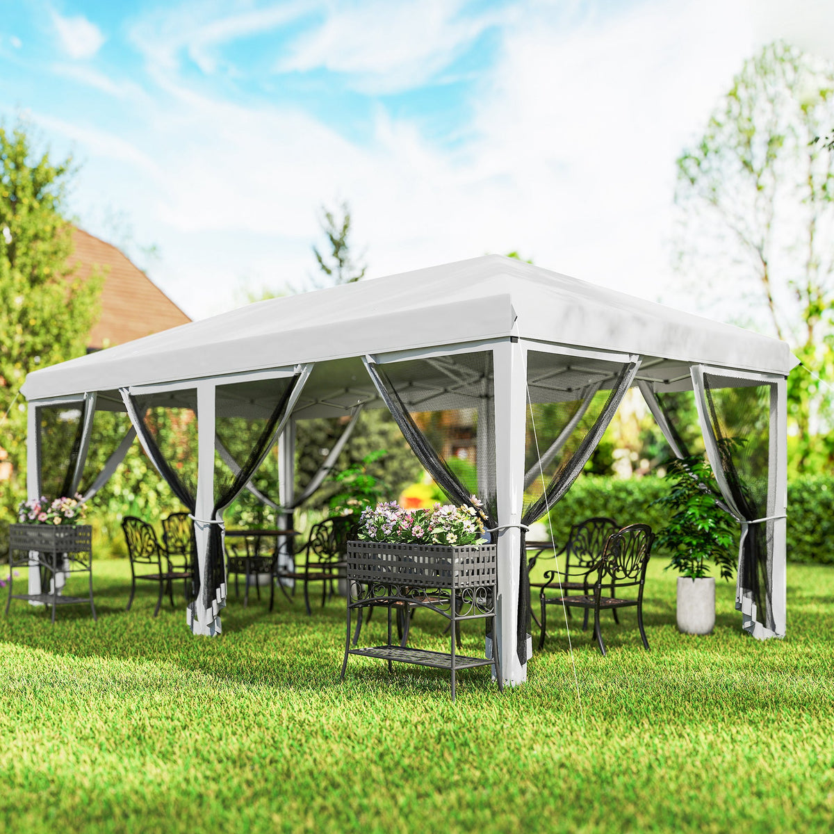 10' x 20' Pop-Up Canopy Tent with Removable Mesh Sidewalls and Carry Bag, White