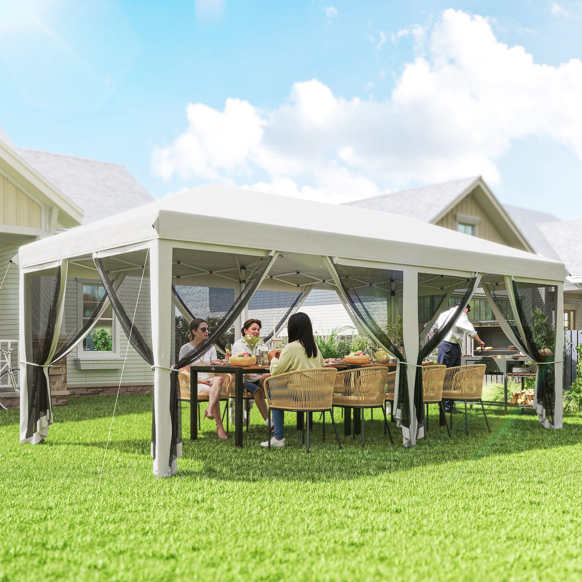 10' x 20' Pop-Up Canopy Tent with Removable Mesh Sidewalls and Carry Bag, White