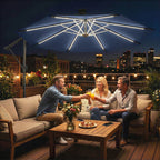 3 m Cantilever Parasol with Solar LED Light, Cover & 360° Rotation, Navy Blue