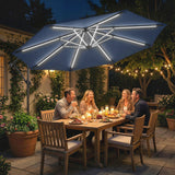 3 m Cantilever Parasol with Solar LED Light, Cover & 360° Rotation, Navy Blue