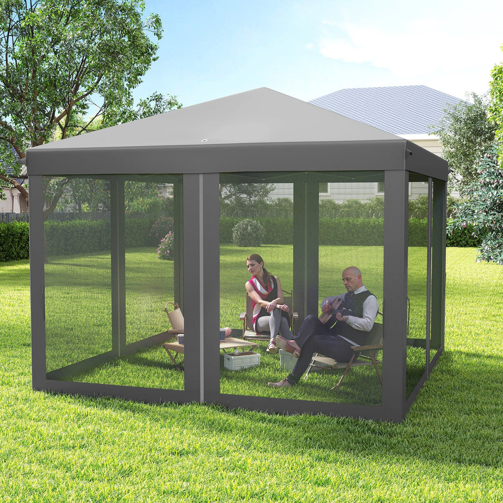 10' x 10' Pop Up Canopy Tent with Mesh Sidewalls and Carry Bag, Light Grey