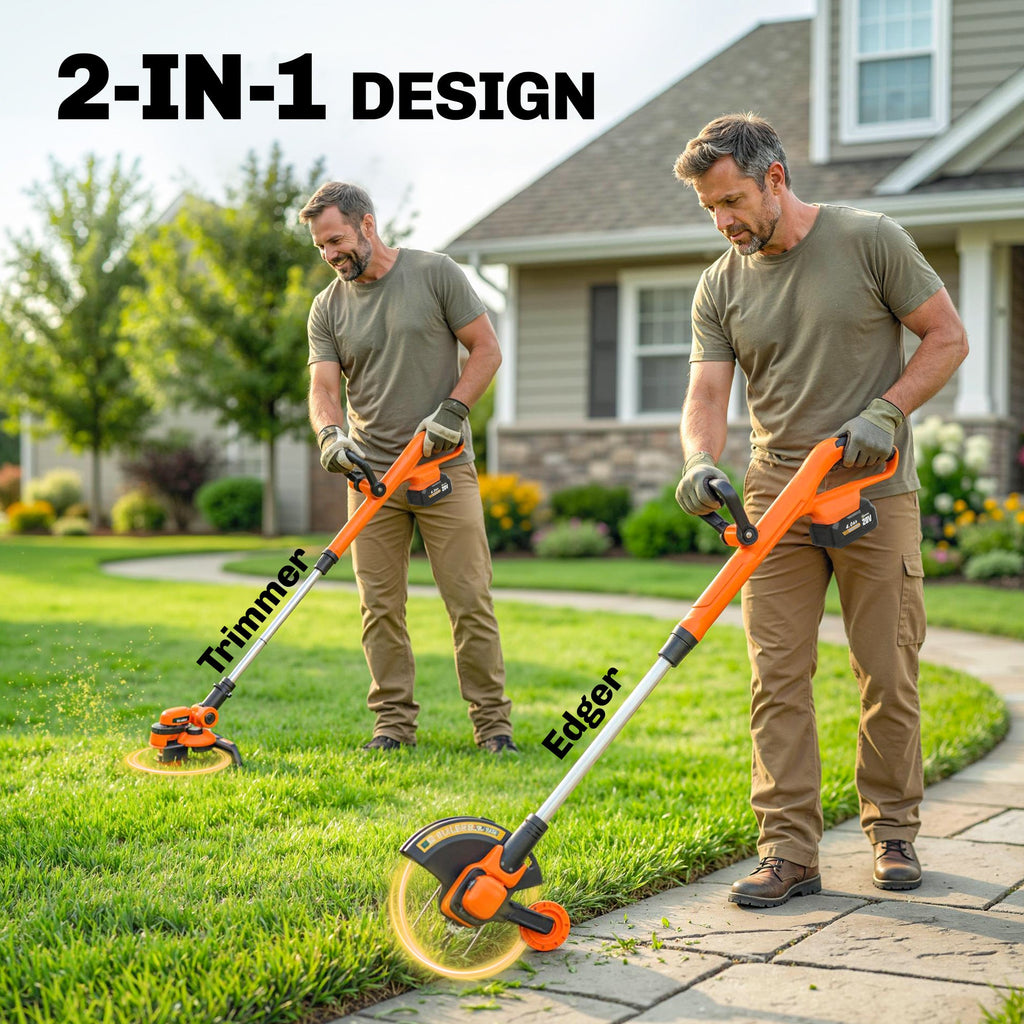Cordless 2-in-1 Grass Trimmer & Edger with 2x4.0Ah Batteries, 25cm Cut