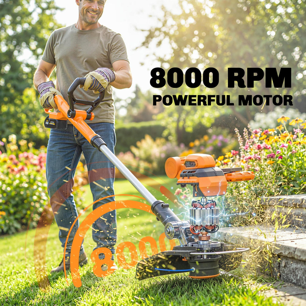 Cordless 2-in-1 Grass Trimmer & Edger with 2x4.0Ah Batteries, 25cm Cut